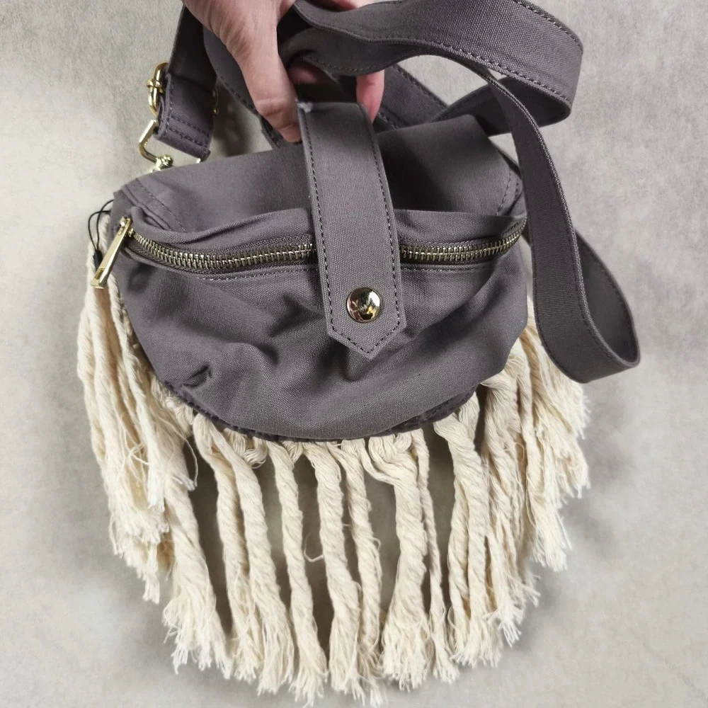 Thomas & Lee Boho Fringe Crossbody Bag Canvas Festival Hippie Shoulder Linen